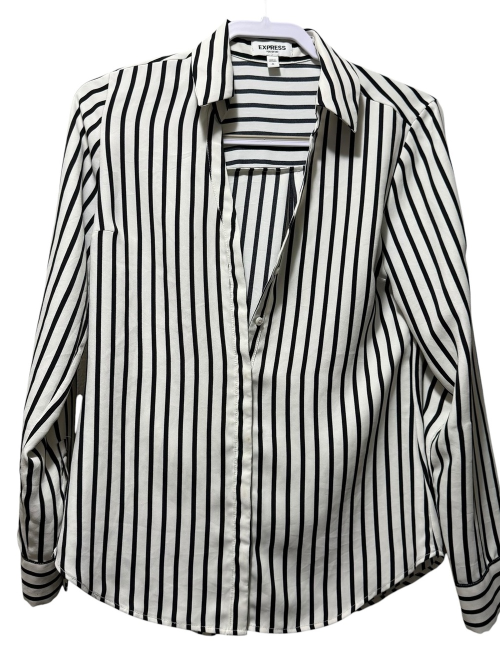Express White Shirt with Black Vertical Stripes